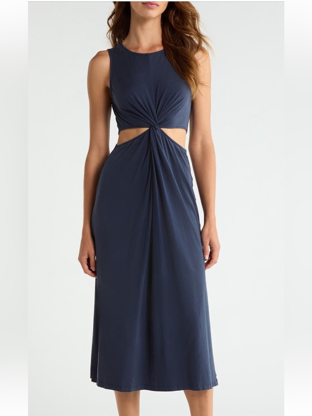 Beyond Yoga Navy Twist-Knot Cutout Midi Dress